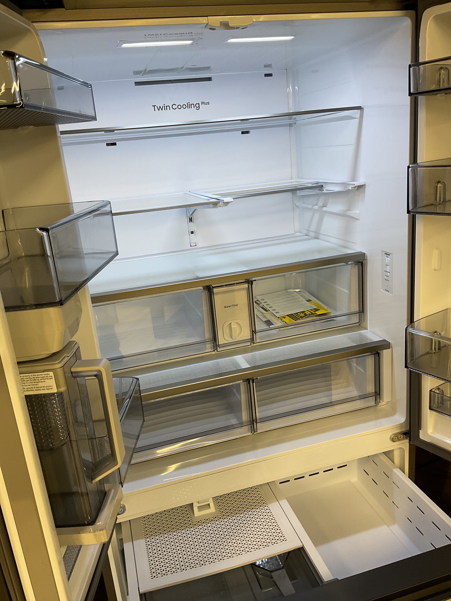 Samsung 30 cu. ft. Bespoke 3-Door French Door Refrigerator with customizable door panels, AutoFill Water Pitcher, Dual Ice Maker with cubed ice and Ice Bites™, and Twin Cooling Plus™ technology. - RF30BB6200QLAA