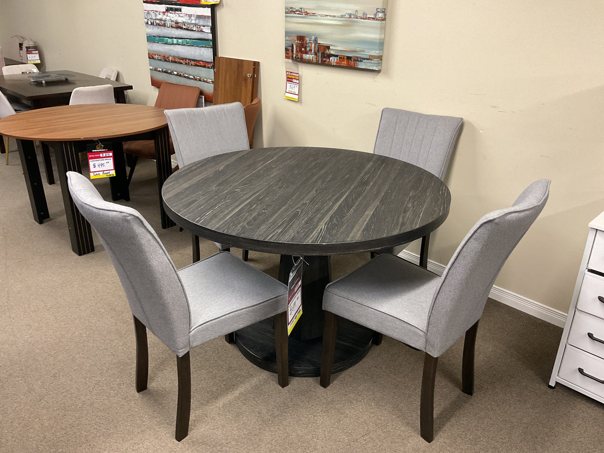 Orchid Table Bundle w/4 Wood Charcoal Linen Grey Chairs