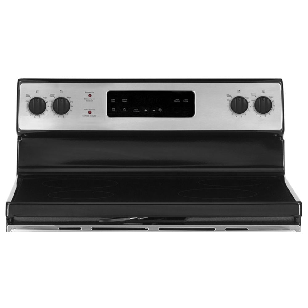 Cuisinière électrique GE, électrique, largeur extérieure de 30 po, autonettoyante, 4 brûleurs, capacité de 5 pi³, tiroir de rangement, 1 four, couleur acier inoxydable - JCB630SKSS