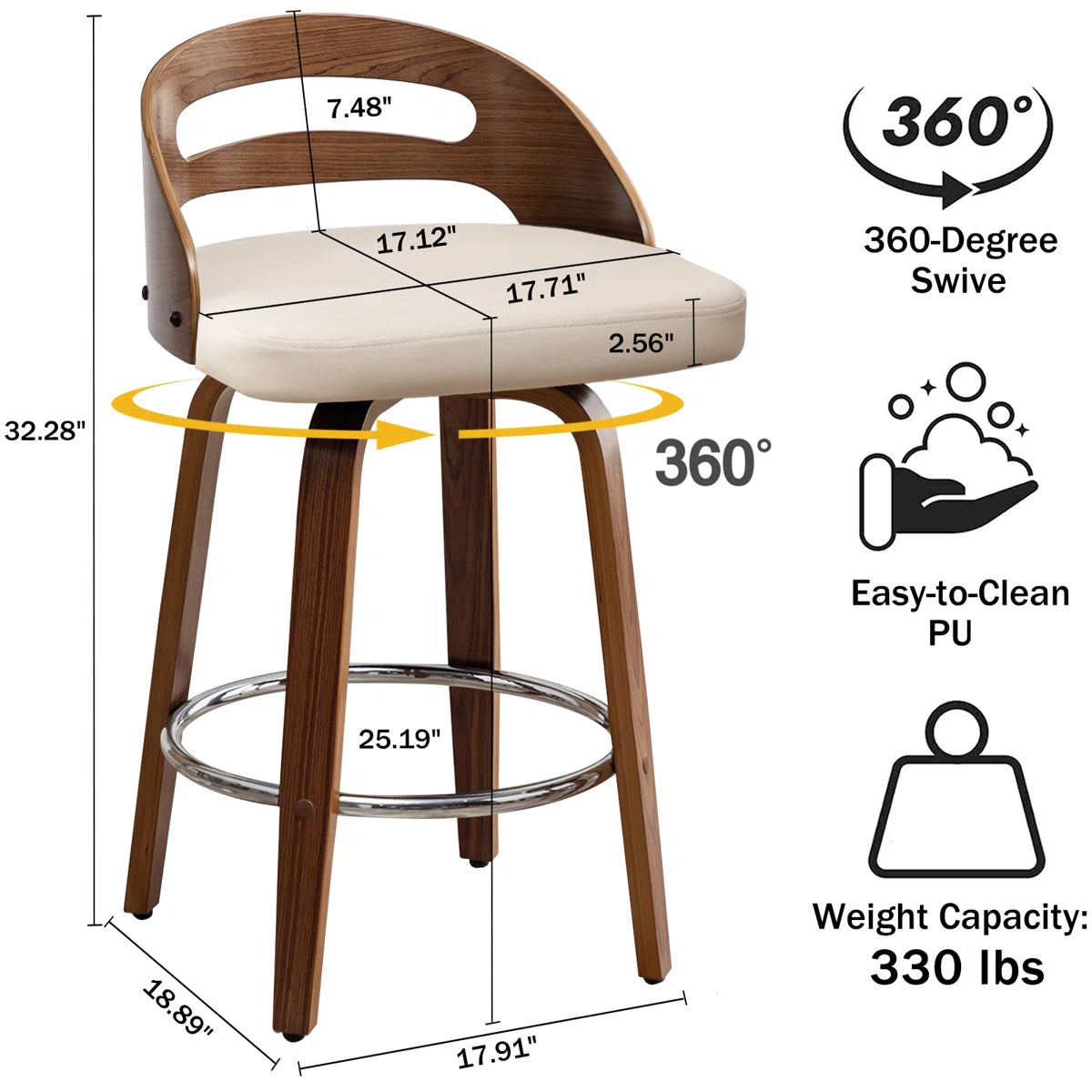 Swivel Counter & Bar Stool - Cream