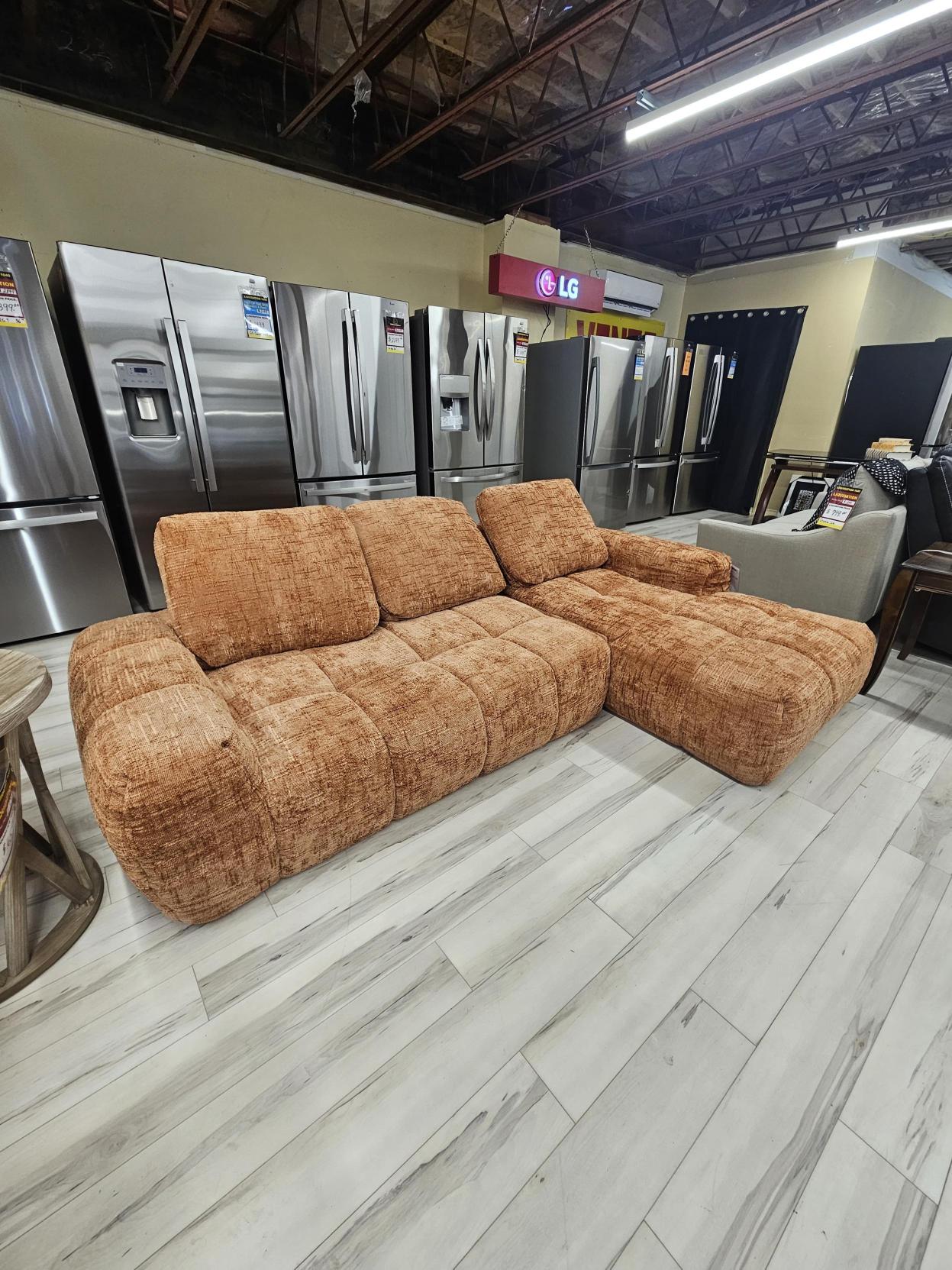 Spacious Orange Sectionals Sofa, Premium Chenille, Modern Style For Living Room