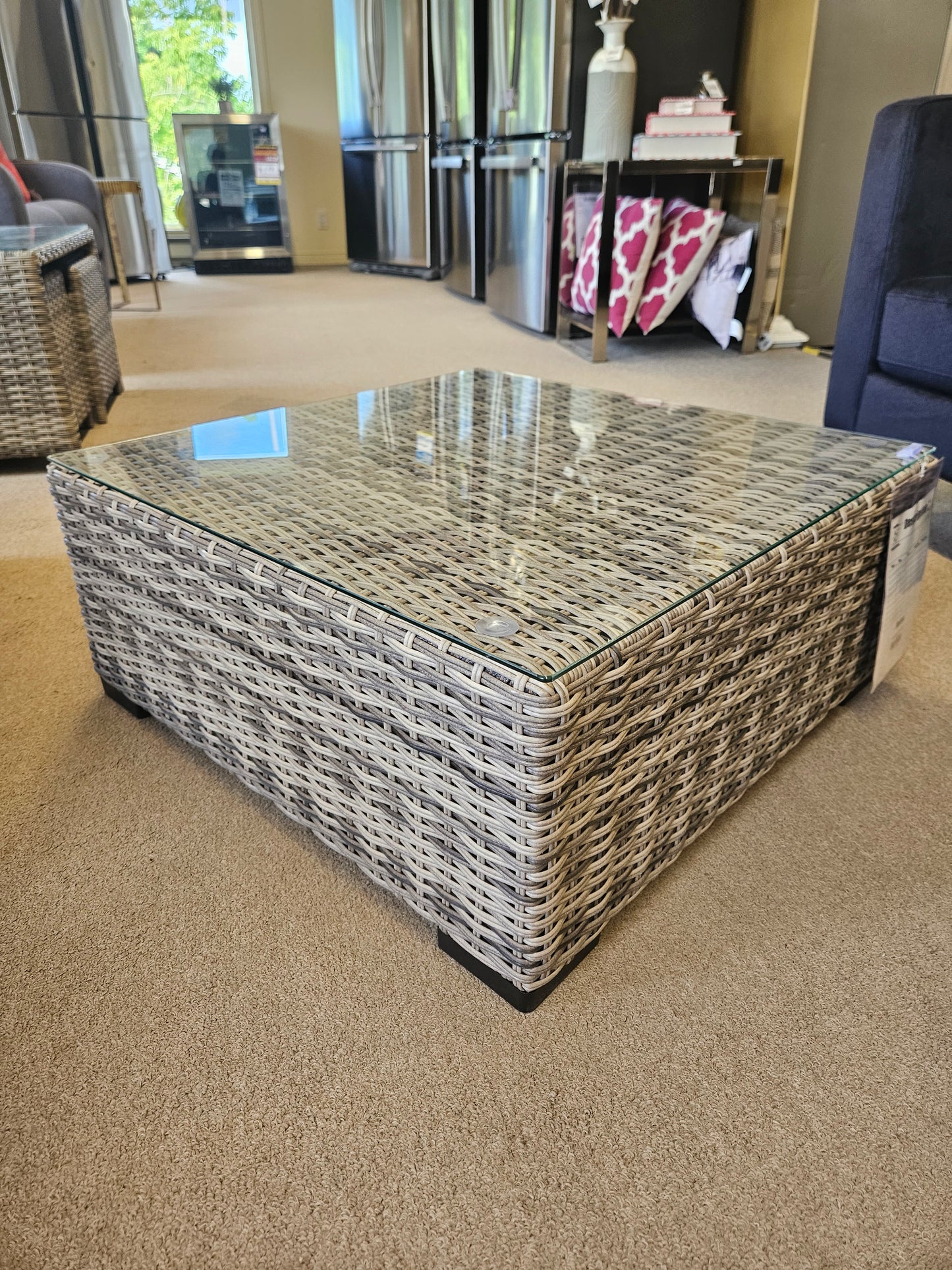 Outdoor Rattan Table w/ Glass Top