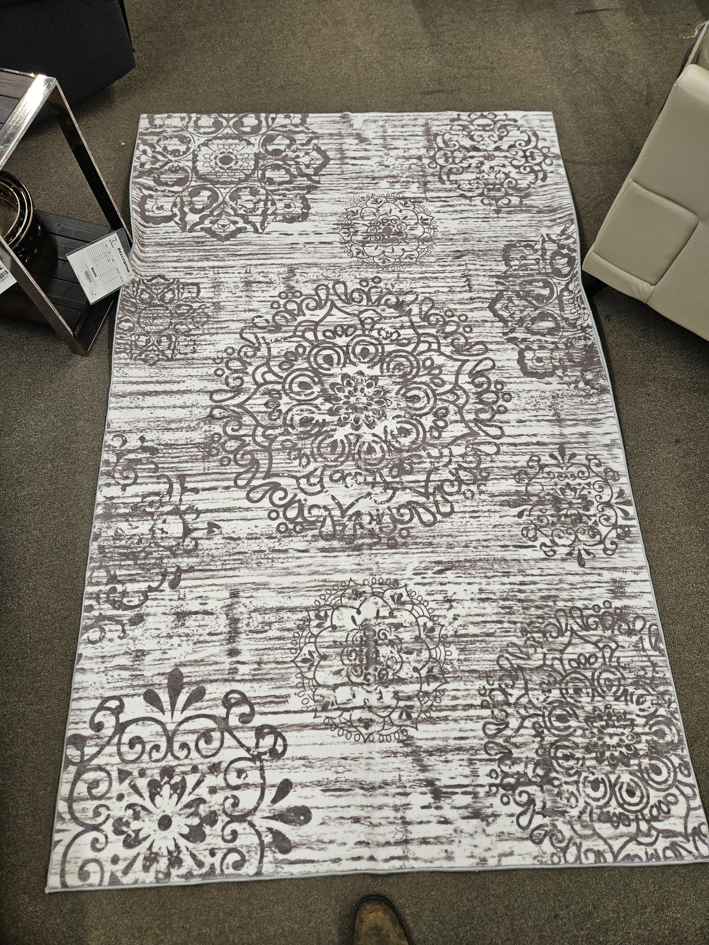 Polyester Machine Washable Oriental Light Grey Area Rug
