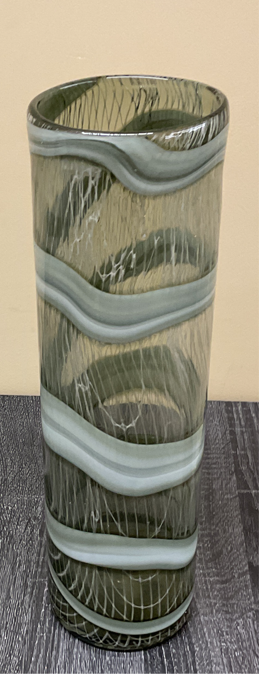 VASE EN VERRE GRIS ET BLANC
