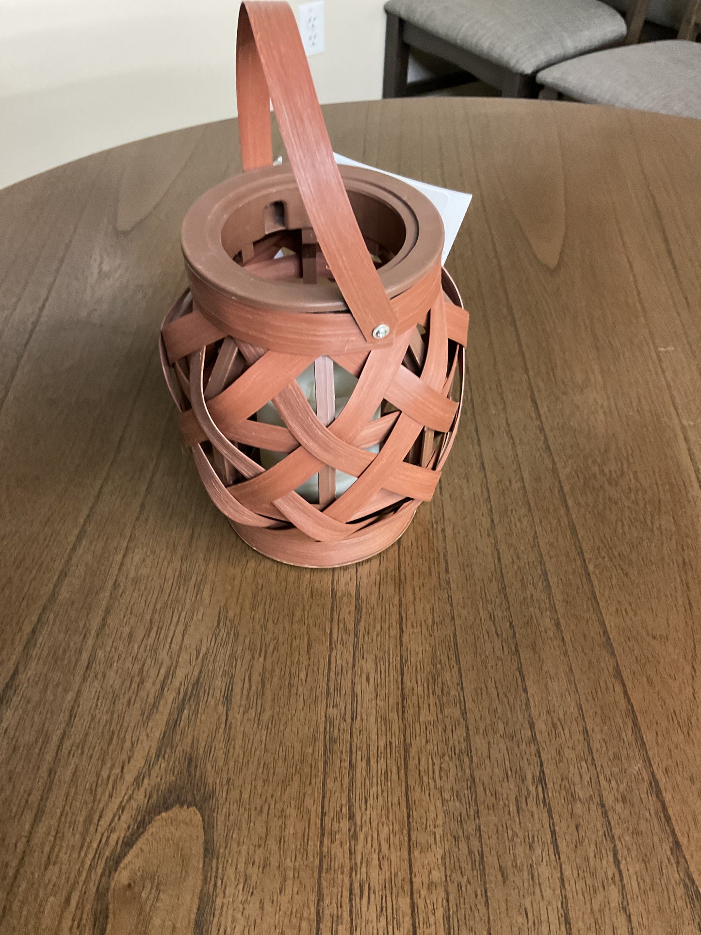 BROWN WEAVE LANTERN LED -JA1033