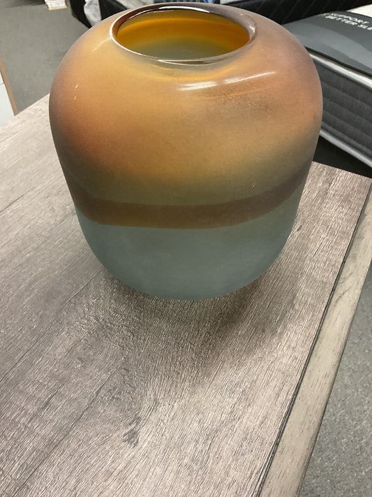 VASE ROND EN VERRE GRIS ET AMBRE (88B-P16V7)-210102