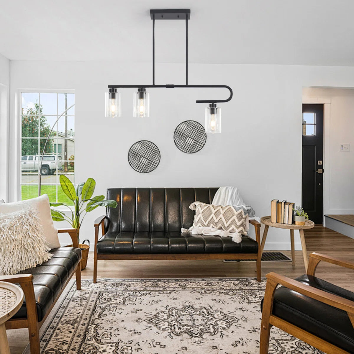3 - Light Modern Linear Kitchen Island Dimmable Pendant With Clear Glass Shades