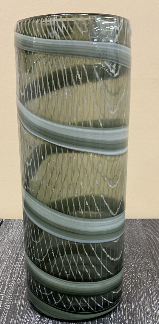 VASE EN VERRE GRIS ET BLANC