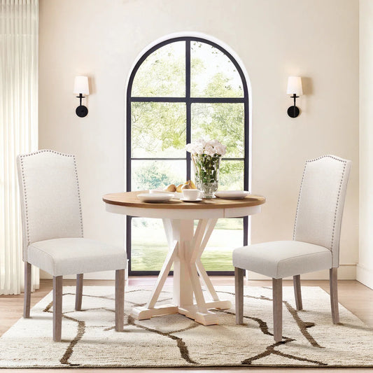 Behare Linen Full Back Side Chair Dining Chair with Nailhead Trim
