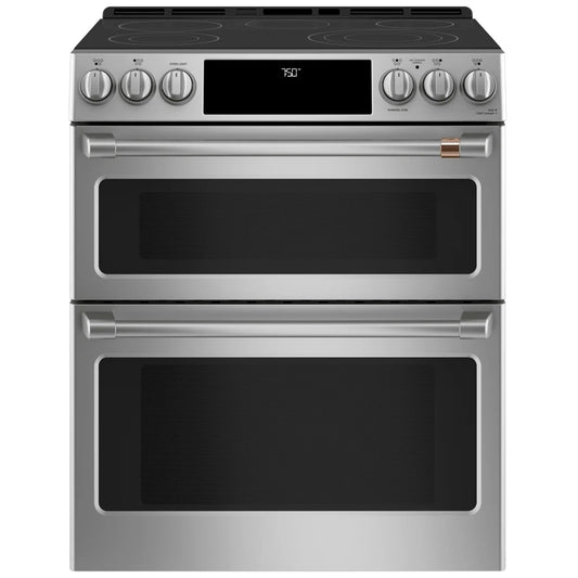 Cafe Electric Range, 6.7 cu. ft. Capacity, 30 inch Exterior Width, True Convection, 5 Burners, Air Fry, Self Clean, Double Oven, 3,600 Watts Highest Burner Element, Stainless Steel colour Self Clean Racks