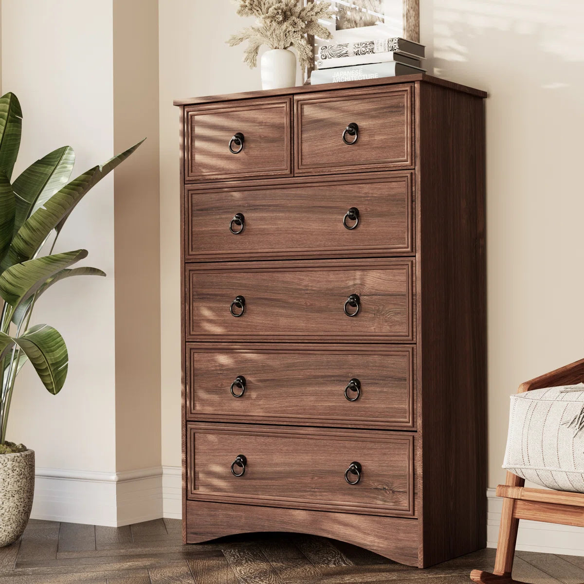 Dresser Tall for Bedroom - Wood 6 Chest Drawers