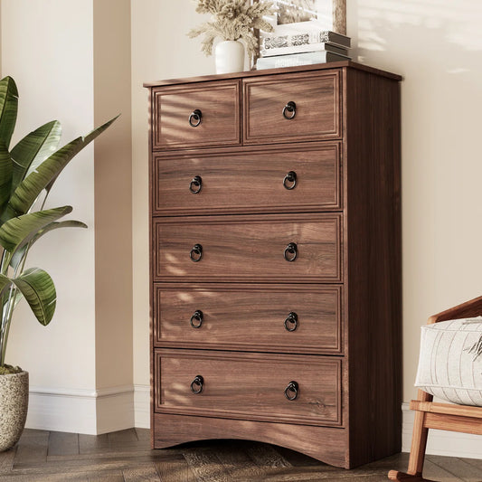 Dresser Tall for Bedroom - Wood 6 Chest Drawers