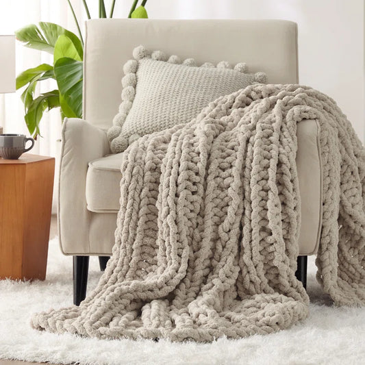 Hand Knit Chenille Chunky Throw Blanket