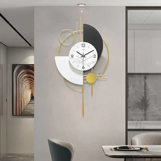 Eustace Wall Clocks for Living Room, 3D Gold Pendulum Geometric Mute Metal Digital Home Clock