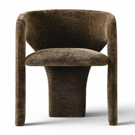 Modern Chenille Upholstered Dining Chair With Curved Back & Sloped Seat