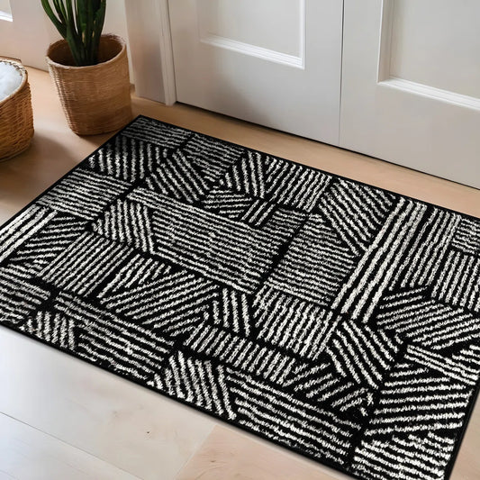Rambo Geometric Black/Ivory Area Rug