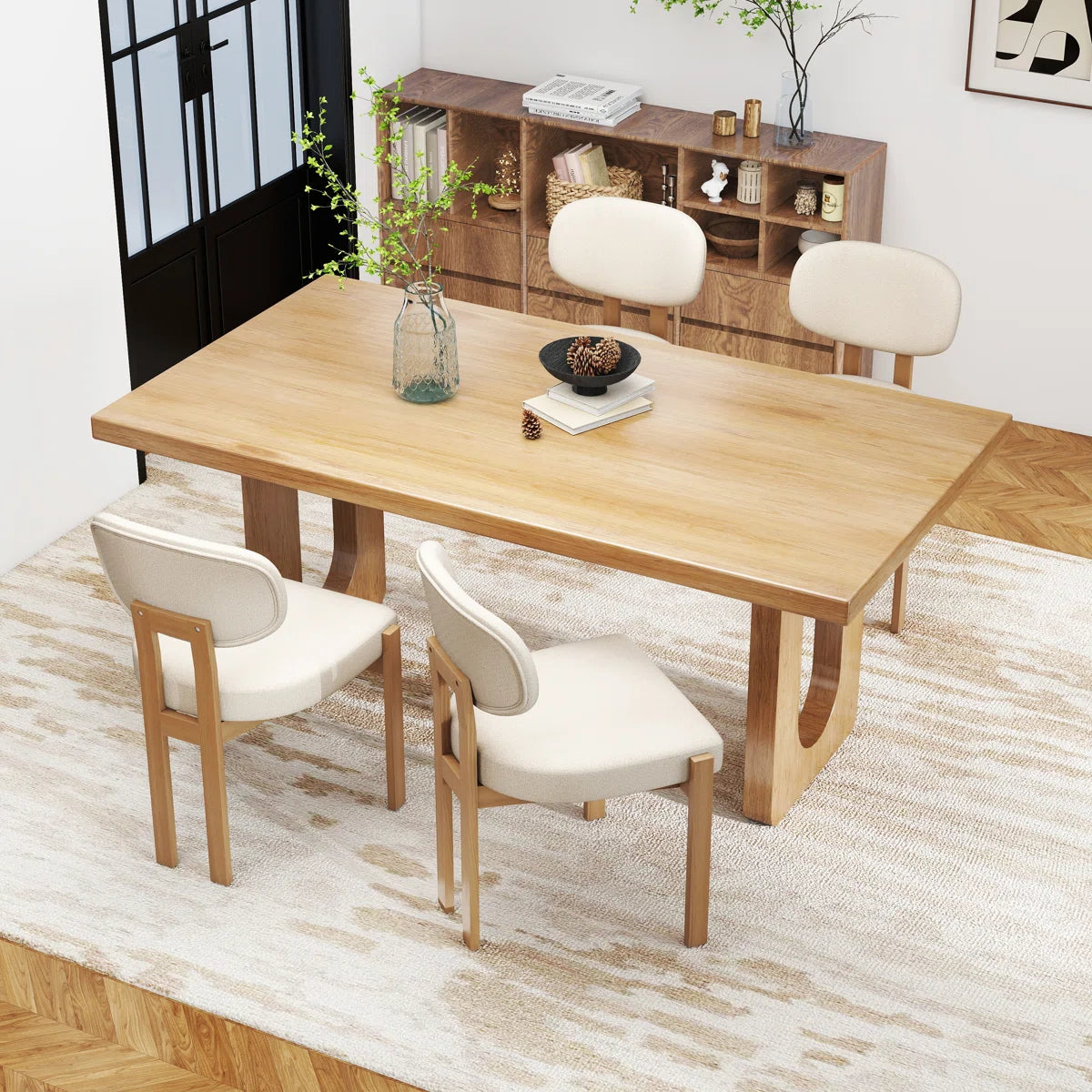 Solid Wood Dining Chairs Set, Modern Farmhouse Fabric Upholstered