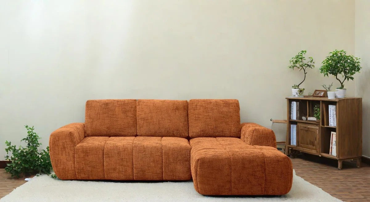 Spacious Orange Sectionals Sofa, Premium Chenille, Modern Style For Living Room