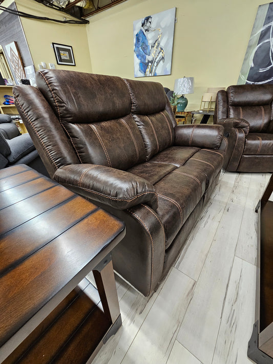 Recliner Loveseat - Leathaire Brown