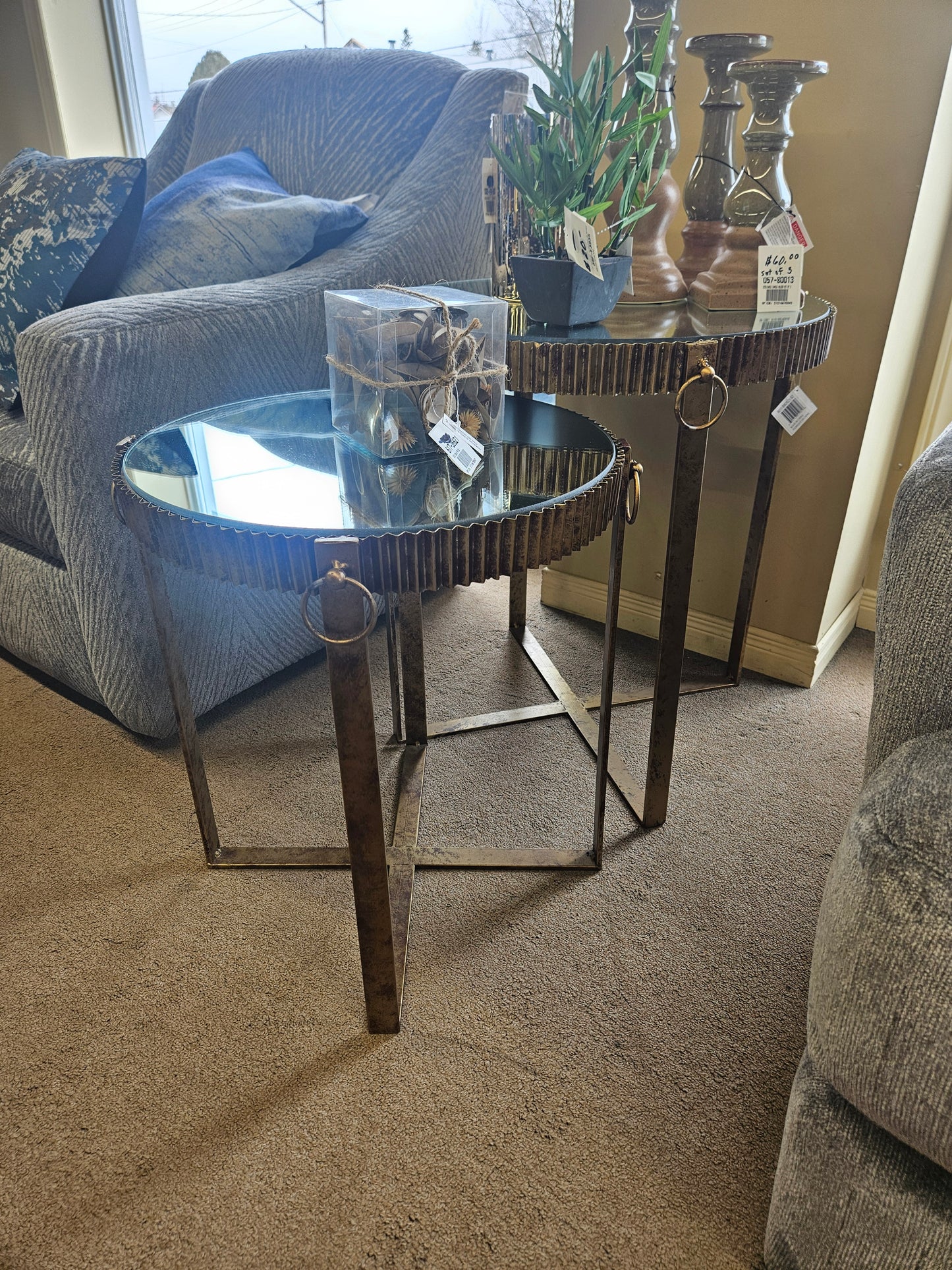 TABLE ZEN AVEC PLATEAU MIROIR RD S/2 -9011-BM2821-S2