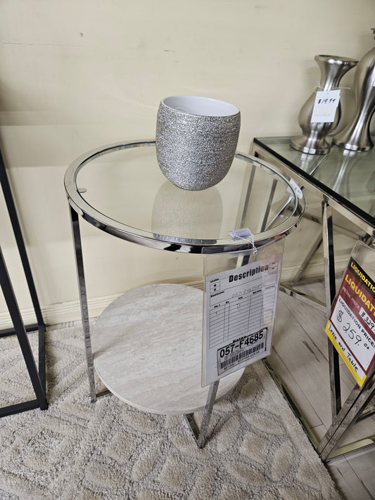 TABLE D'APPOINT RONDE IVOIRE/CHROME BODALLI-T200-6
