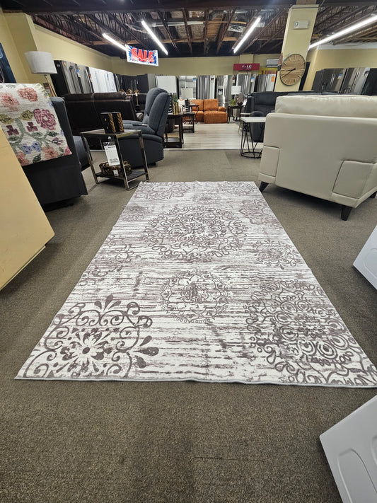 Polyester Machine Washable Oriental Light Grey Area Rug